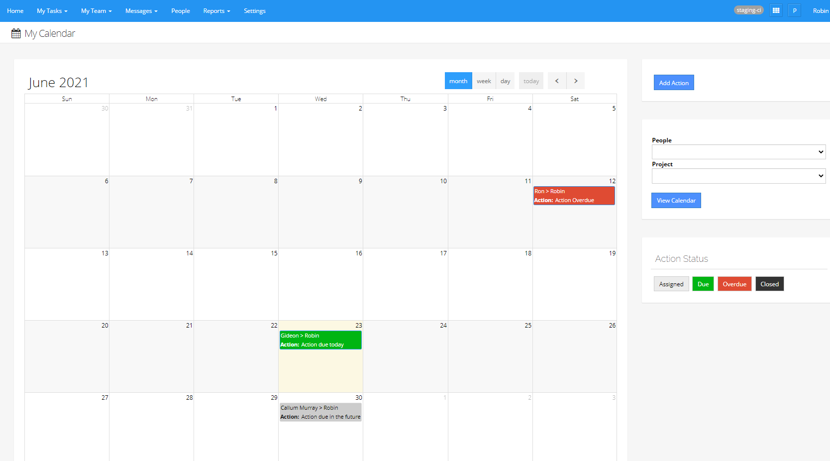 Does my calendar display my assigned actions – PeopleTray