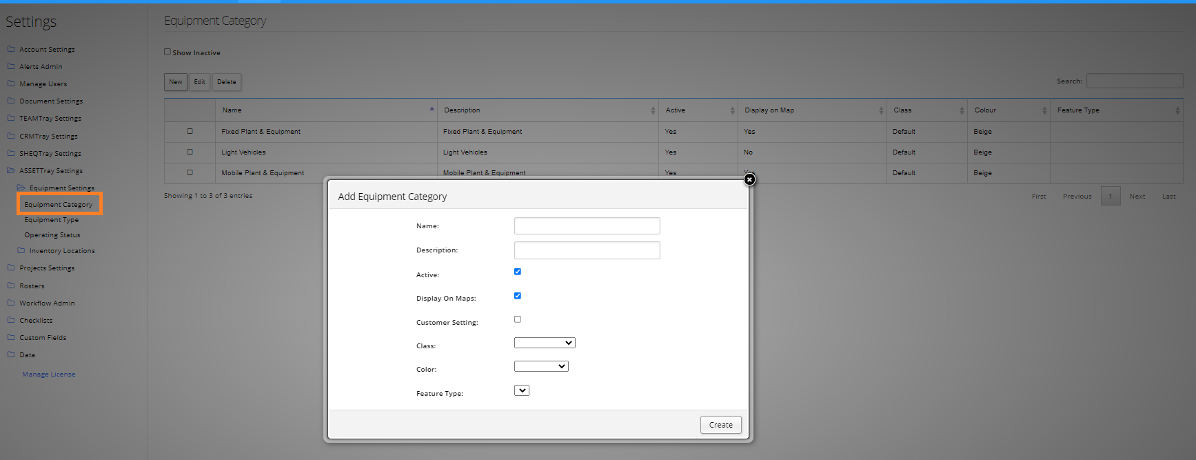 How to add an Equipment Category PeopleTray