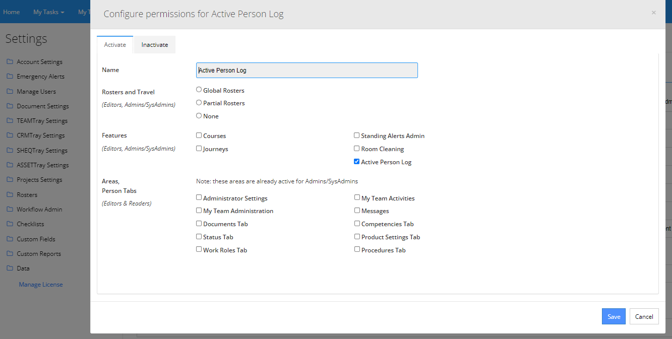 Custom User Role: Active Person Log – PeopleTray